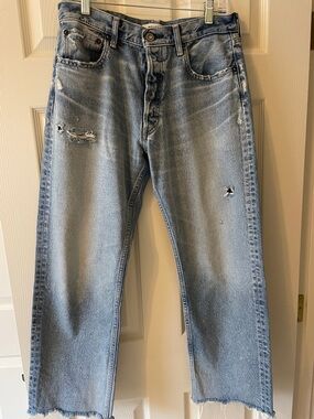 Moussy Vintage Light Blue Straight Jeans - Distressed Button Size 30